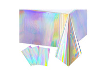 Load image into Gallery viewer, Tablecloth holographic shimmer backdrop disposable rainbow table cover | Party supplies decorations for celebrations birthdays, holidays
