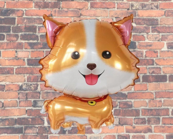 Corgi dog balloon brown & white dog party decoration | Party celebration supplies decor for dog puppy birthday dog lover | Foil balloons