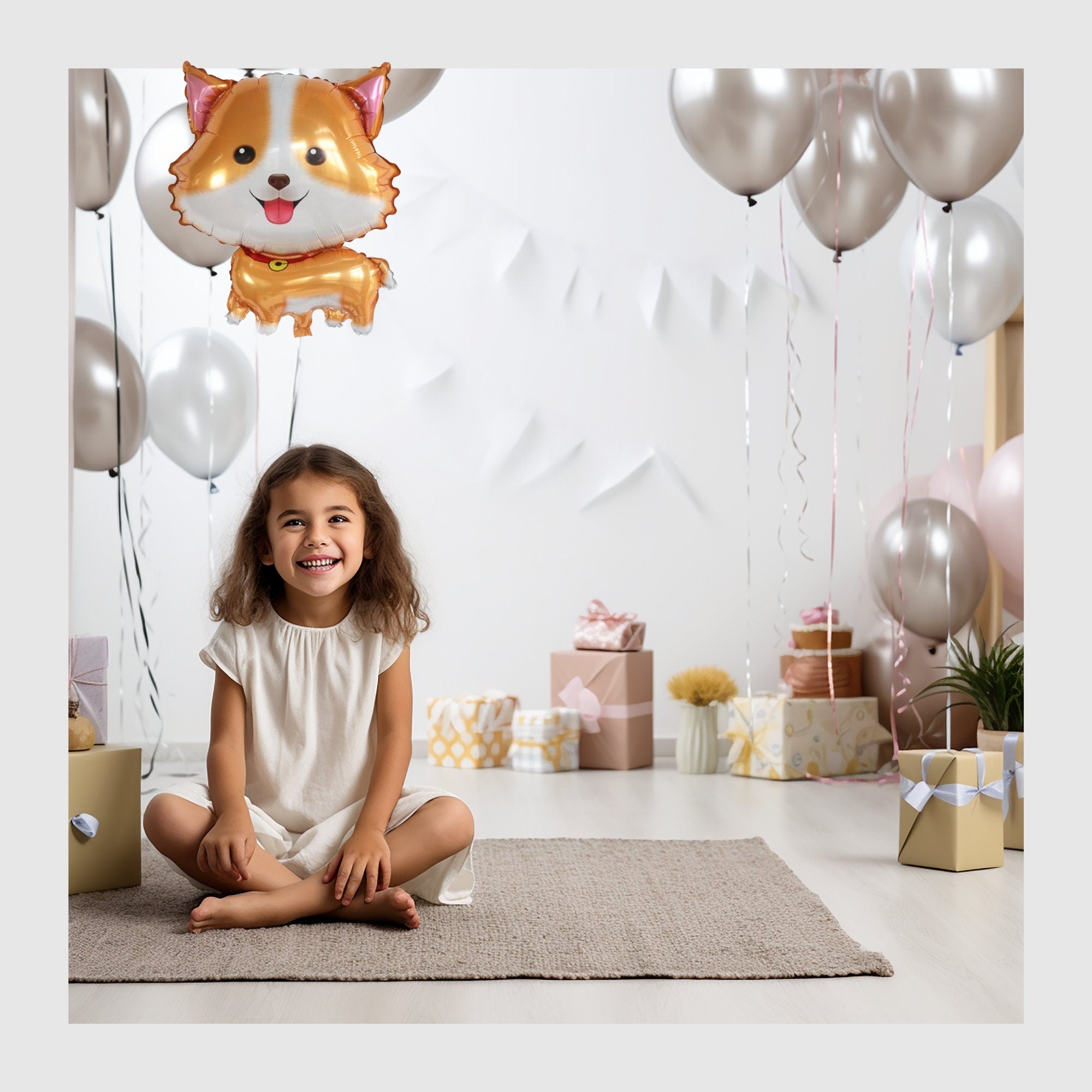 Corgi Dog Balloon – Brown & White Foil Party Decor