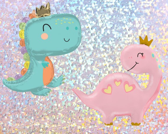 Pink & Teal Baby Dinosaur Balloon – Jumbo Foil Party Decor (Set of 2)