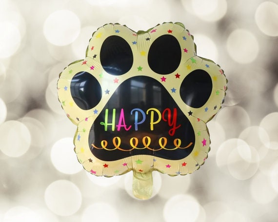 Dog paw print balloon gold / yellow party supply decoration | Party celebration supplies dog puppy birthday dog lover | Foil helium balloons