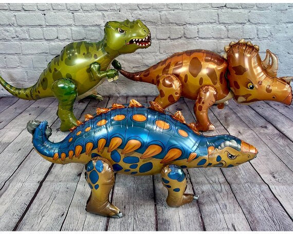 Dinosaur Balloon Set of 3 JUMBO Mylar Walking Foil Balloons | Birthday Celebration Decorations and Supplies Party Decor | Anaya Treasures AZ