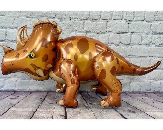 Dinosaur Balloon JUMBO Mylar Walking Foil Balloons Brown Triceratops | Birthday Celebration Decorations and Supplies Party Decor