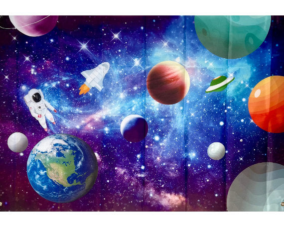 Astronaut Outer Space Photo Backdrop – Kids Birthday Party Vinyl Banner