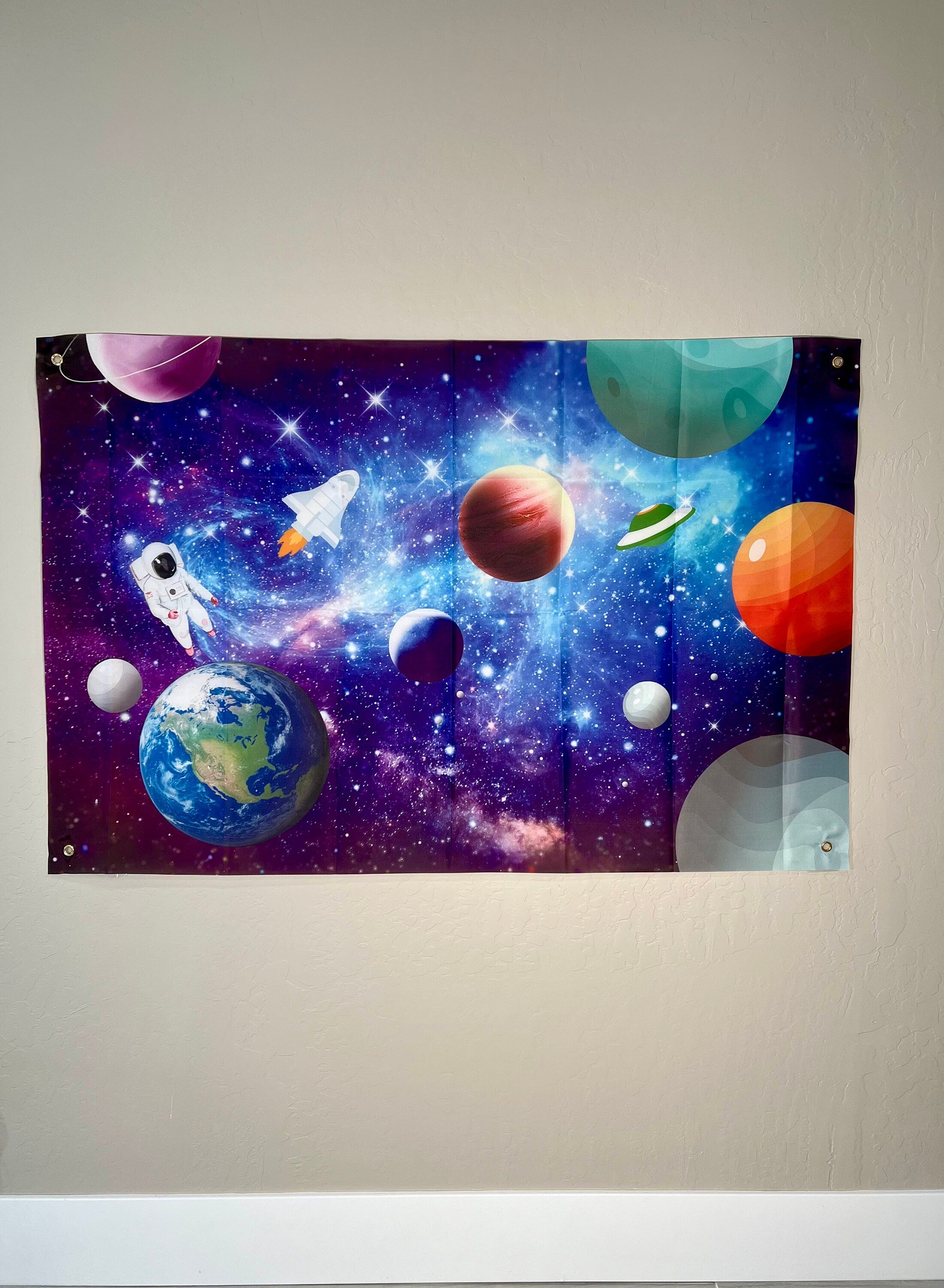 Astronaut Outer Space Photo Backdrop – Kids Birthday Party Vinyl Banner