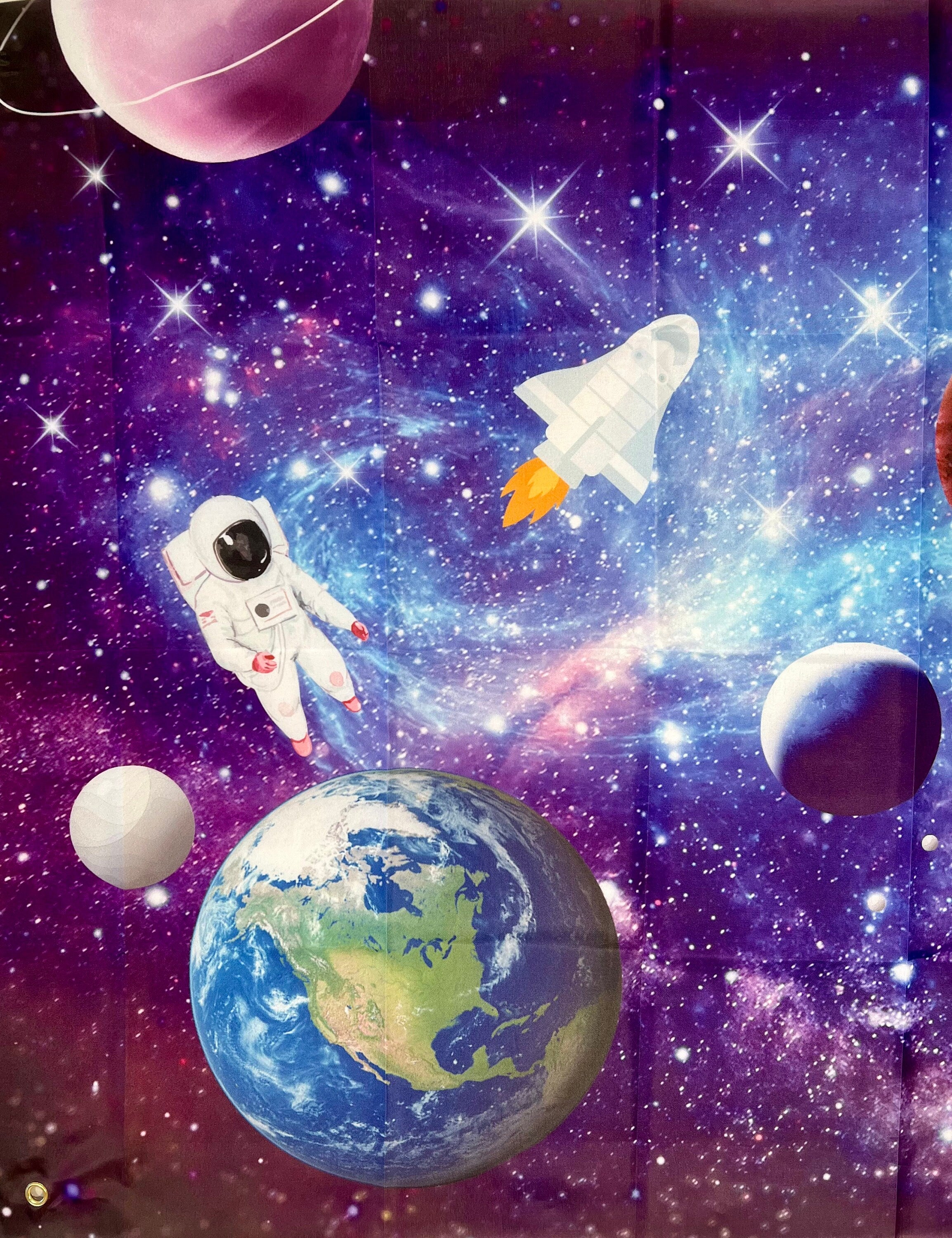 Astronaut Outer Space Photo Backdrop – Kids Birthday Party Vinyl Banner