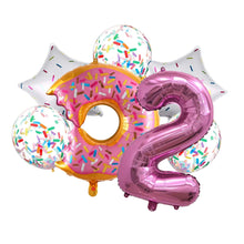 Load image into Gallery viewer, Donut Pink Number Balloon 32&quot; Jumbo Foil and Latex Balloon Bouquet | Party Supplies and Decorations | Sweet Birthday Party Celebration Decor
