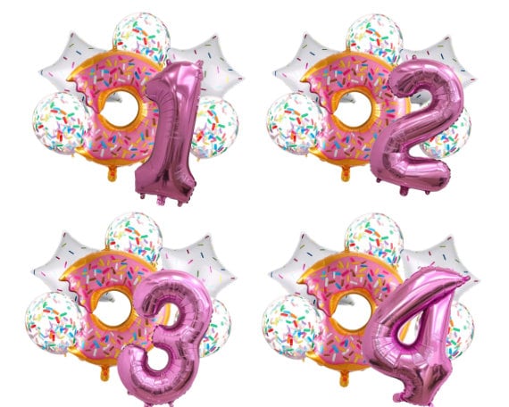 Pink Donut Number Balloon Bouquet – Jumbo 32" Birthday Party Decor