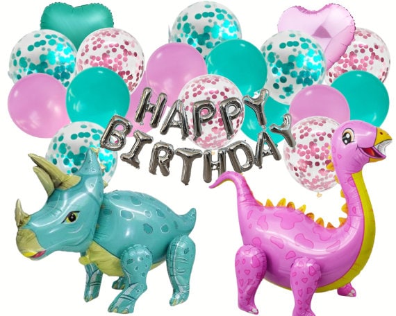 Dinosaur Birthday Party Decorations PINK and TEAL JUMBO Dinosaur Balloons | Party Supplies and Decorations
