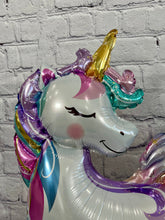 Load image into Gallery viewer, Unicorn Balloon JUMBO Mylar Standing Foil Balloon | Party Supplies Decorations | Kids Gifts for Birthday Mom to be Baby Shower Celebrations
