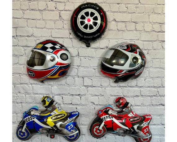 Motorcycle Dirt Bike and Helmet Balloons | Birthday Party Supplies and Decorations | Birthday Parties Celebration Baby Shower Gender Reveal
