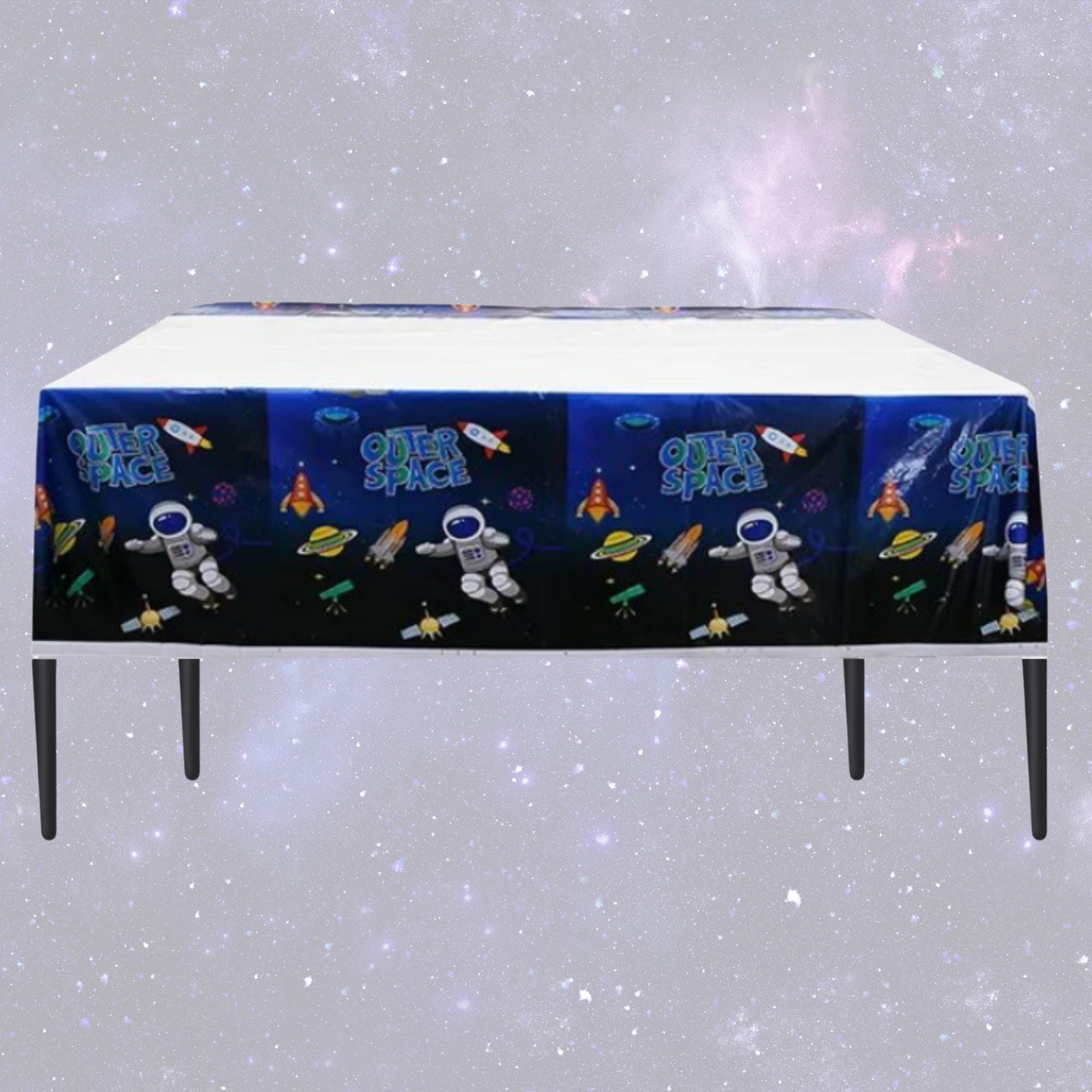 Outer Space Party Tablecloth – Astronaut & Rocket Disposable Table Cover