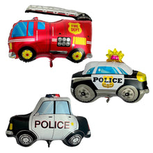 Load image into Gallery viewer, Fire Truck and Police Car Balloons Foil Balloons Set of 3 | Birthday Party Decorations and Supplies | Baby Shower Gender Reveal Celebrations
