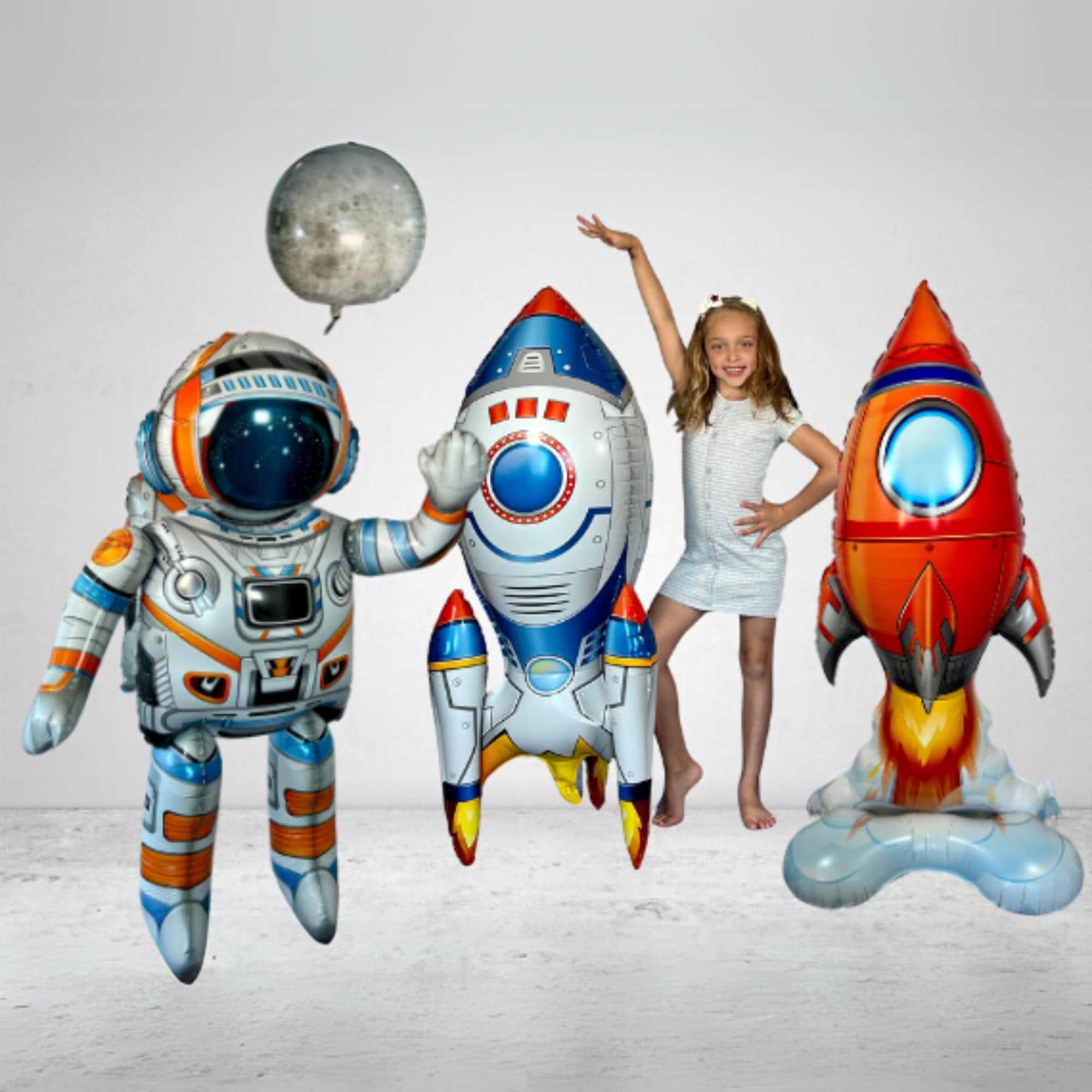 Astronaut & Rocket Ship Balloon Set – Outer Space Party Decor (4-Piece Set)