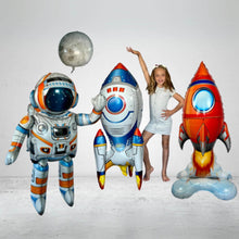 Load image into Gallery viewer, Astronaut Rocket Ships Outer Space Moon 4PC Balloon Set | Party Supplies and Decorations | Kids Birthday Party Celebration Space Theme Decor
