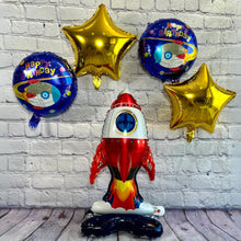 Load image into Gallery viewer, Rocket Ship Balloon Birthday Outer Space Stars 5 PC Set | Party Supplies Balloons and Decorations for Celebrations Events | Gifts for Kids
