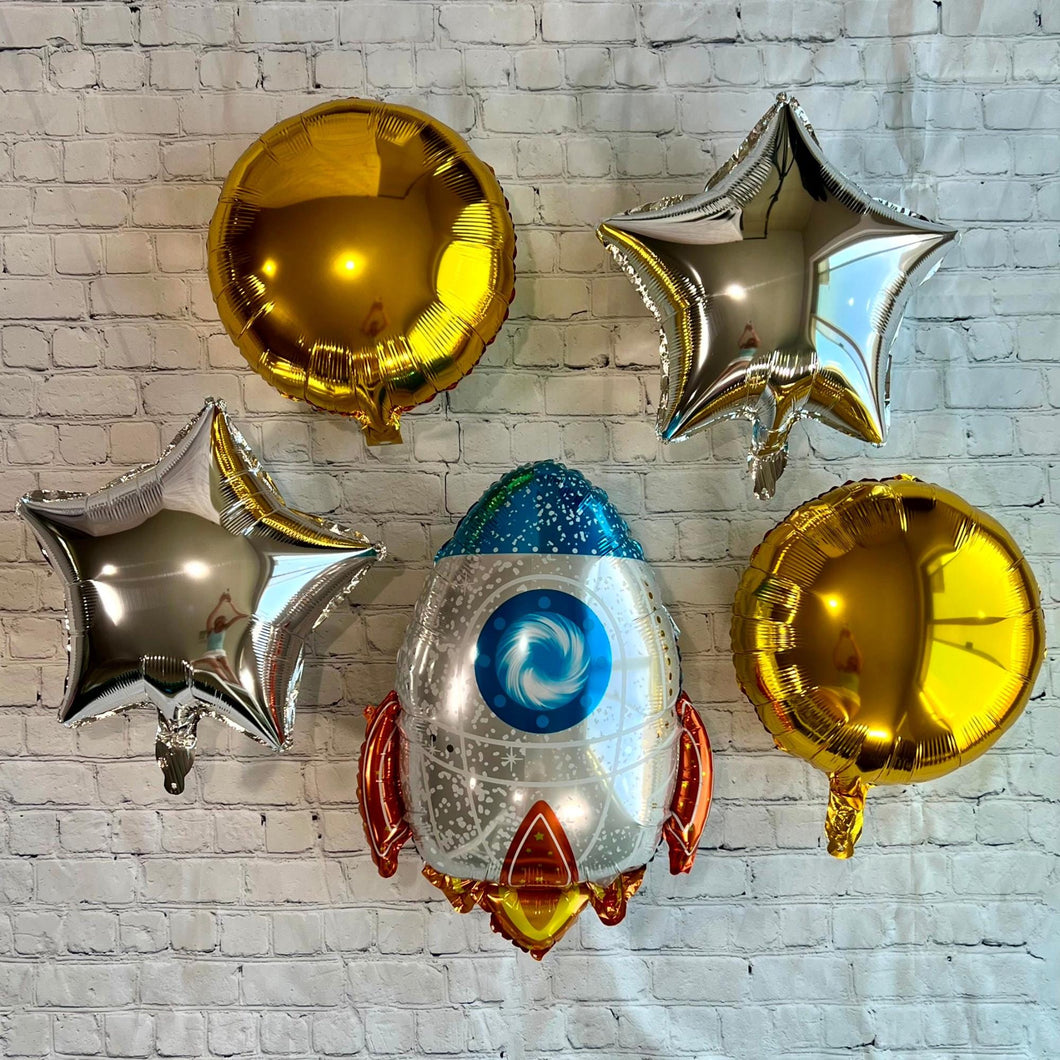 Rocket Ship Space Balloon 5PC Outer Space Birthday Party Set | Party Supplies Balloons & Decorations Gender Reveal Baby Shower Decor | Gifts