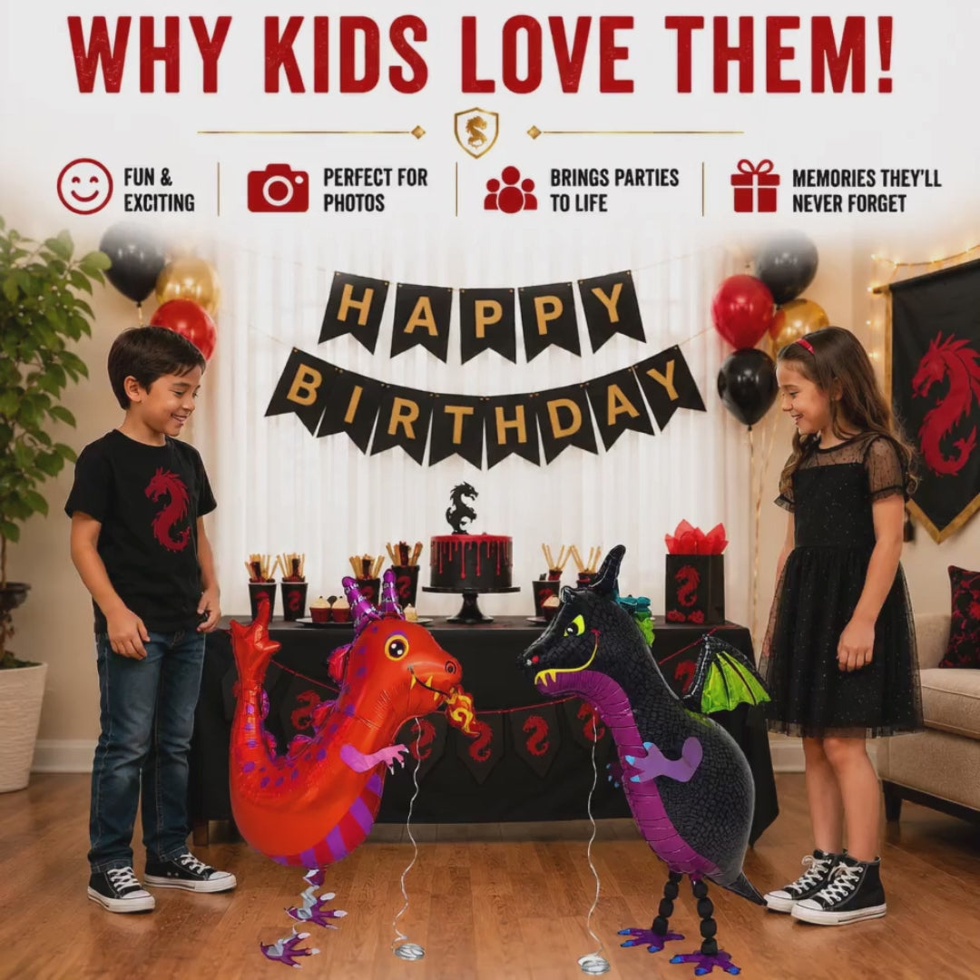 Black and Red Walking Dragon Balloons Set of 2