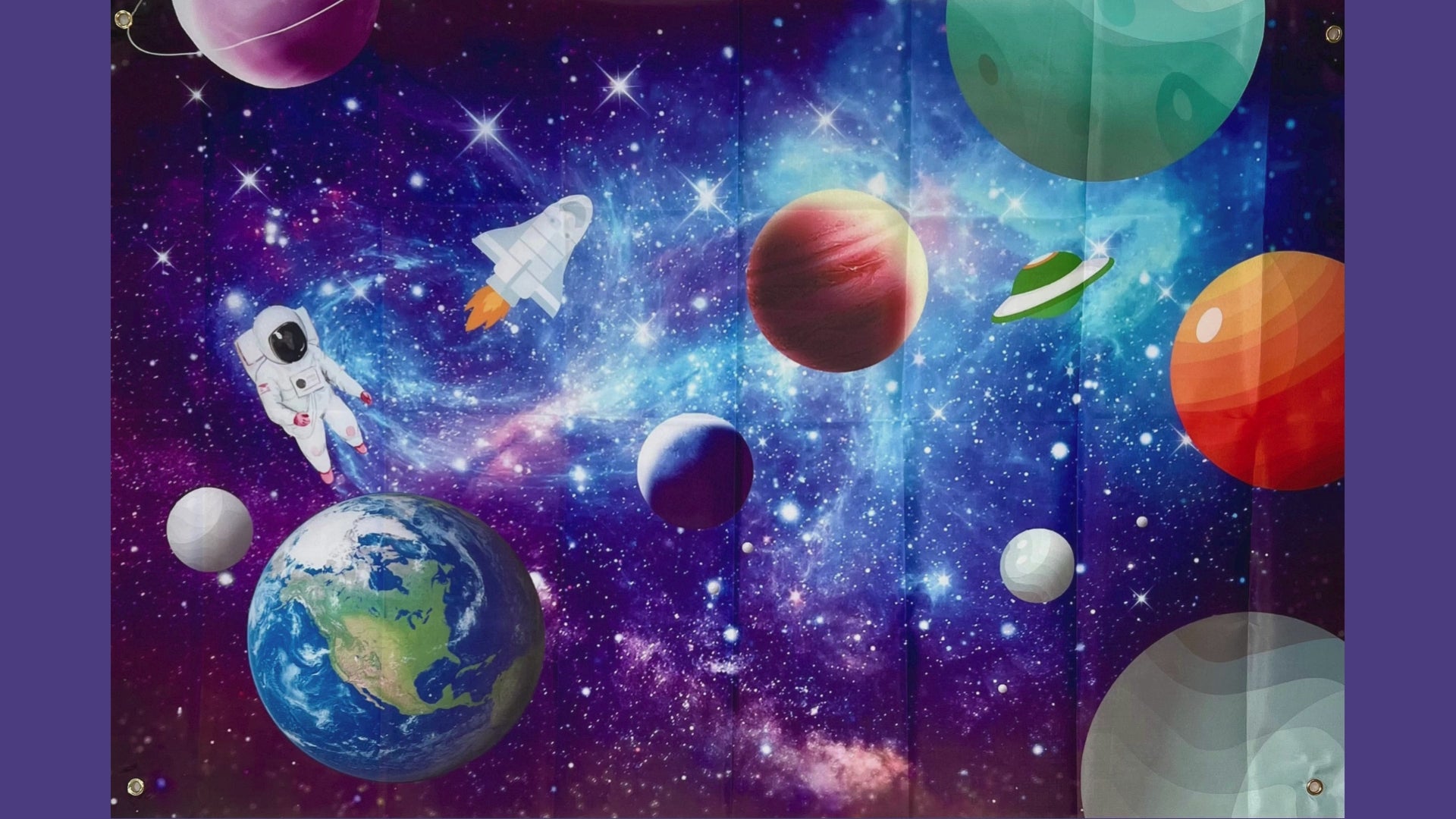 Astronaut Outer Space Photo Backdrop – Kids Birthday Party Vinyl Banner