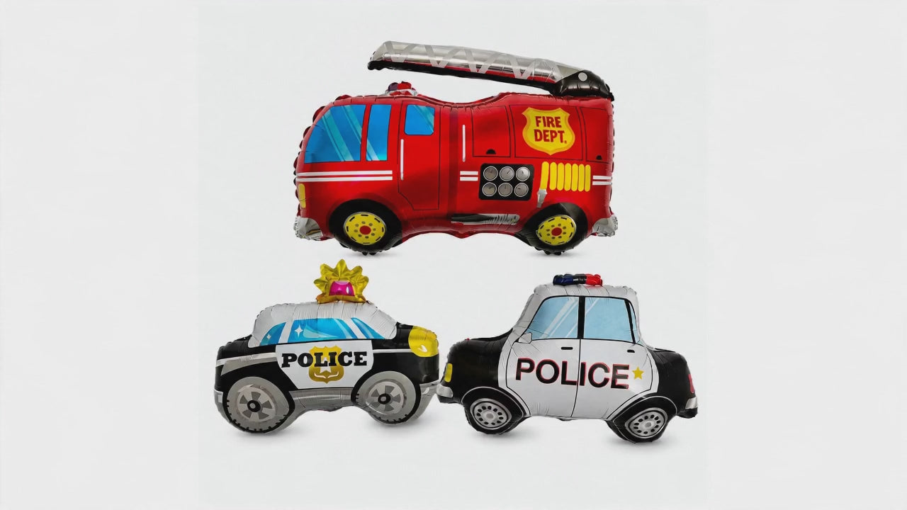 Fire Truck & Police Car Balloon Set – Foil Party Decor (3-Piece Set)