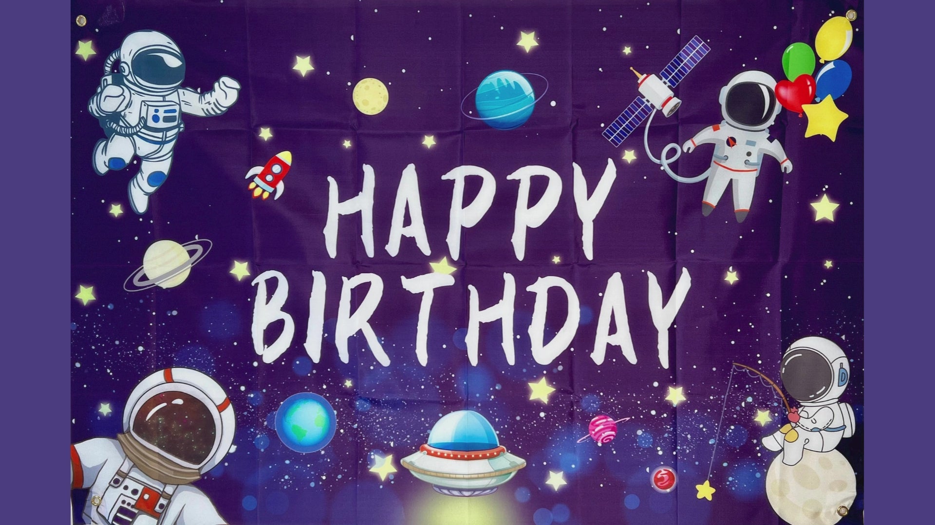 Astronaut Outer Space Photo Backdrop – Kids Birthday Party Vinyl Banner