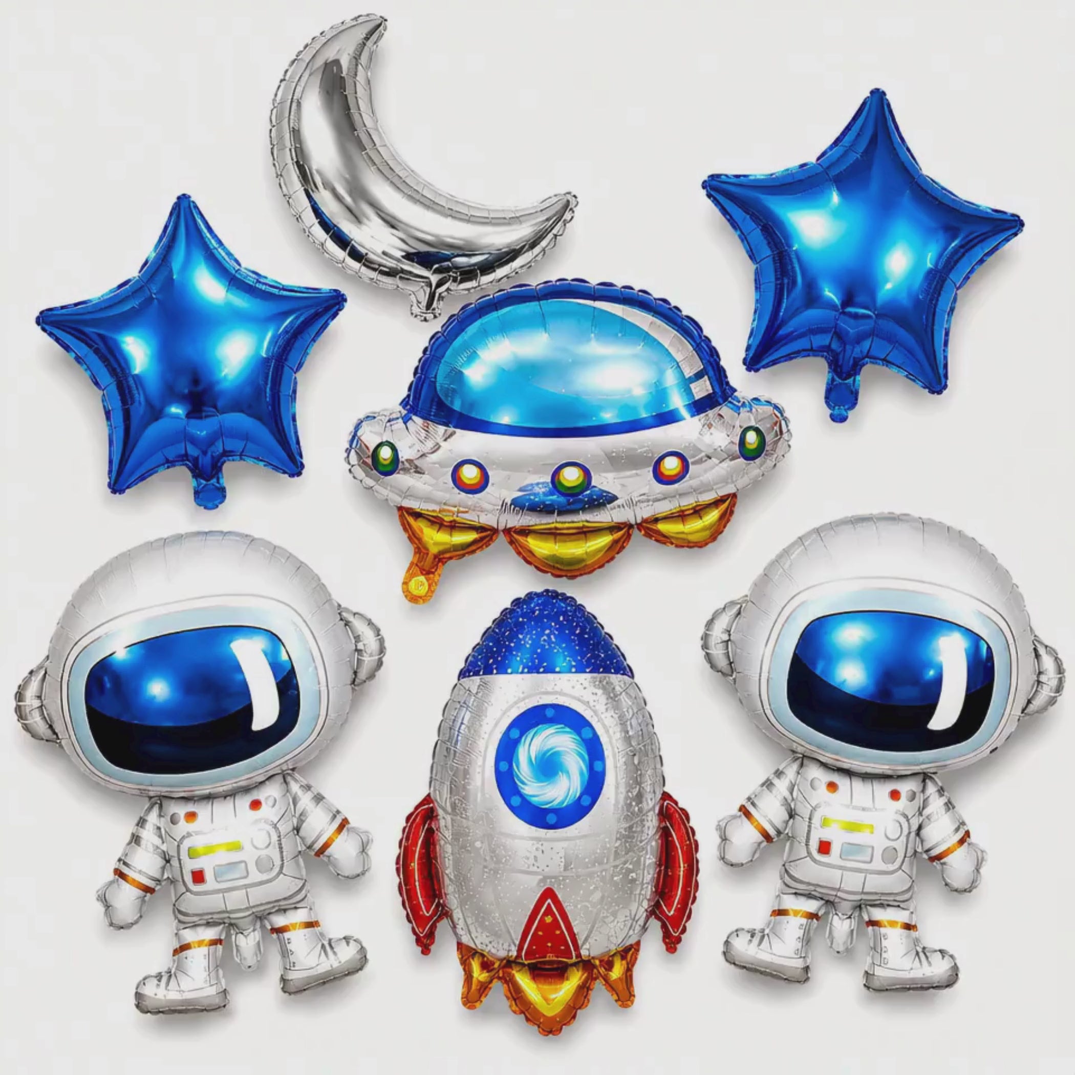 Space Birthday Decorations Balloon Set | Jumbo Astronaut, Rocket, UFO, Moon & Stars