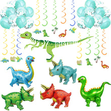 Load image into Gallery viewer, Dinosaur Party Supplies Balloon Set 5 JUMBO Mylar Walking Foil Balloons with Dinosaur Happy Birthday Banner and Decorations
