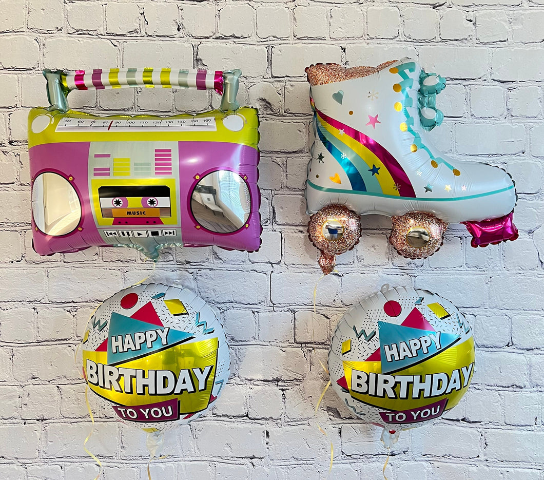 80's Retro Music Boombox Roller-skating Balloon 4 PC Set