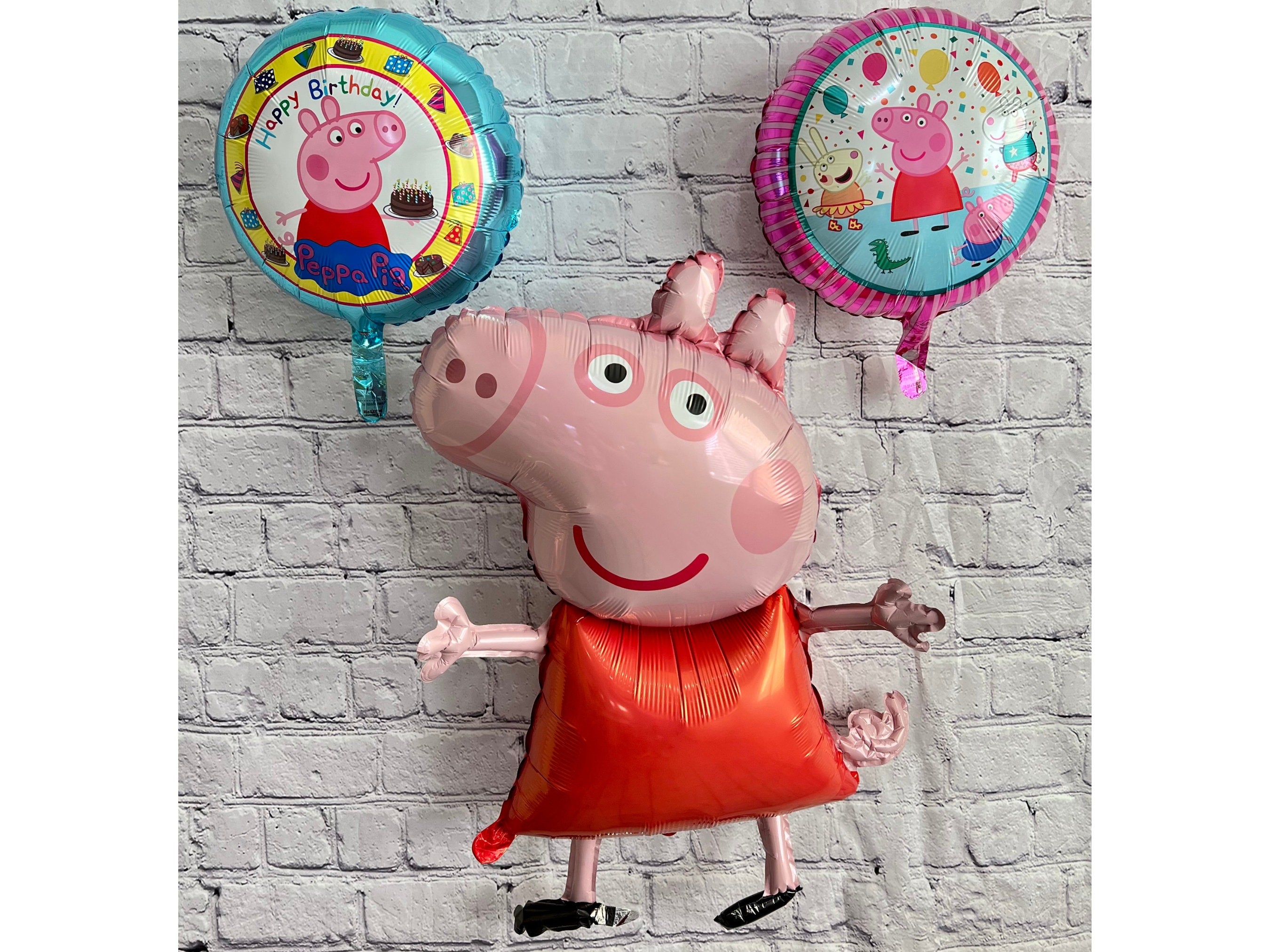 Pink Cartoon Pig Happy Birthday Balloon Set – Kids Party Decor (3-Piece Set)