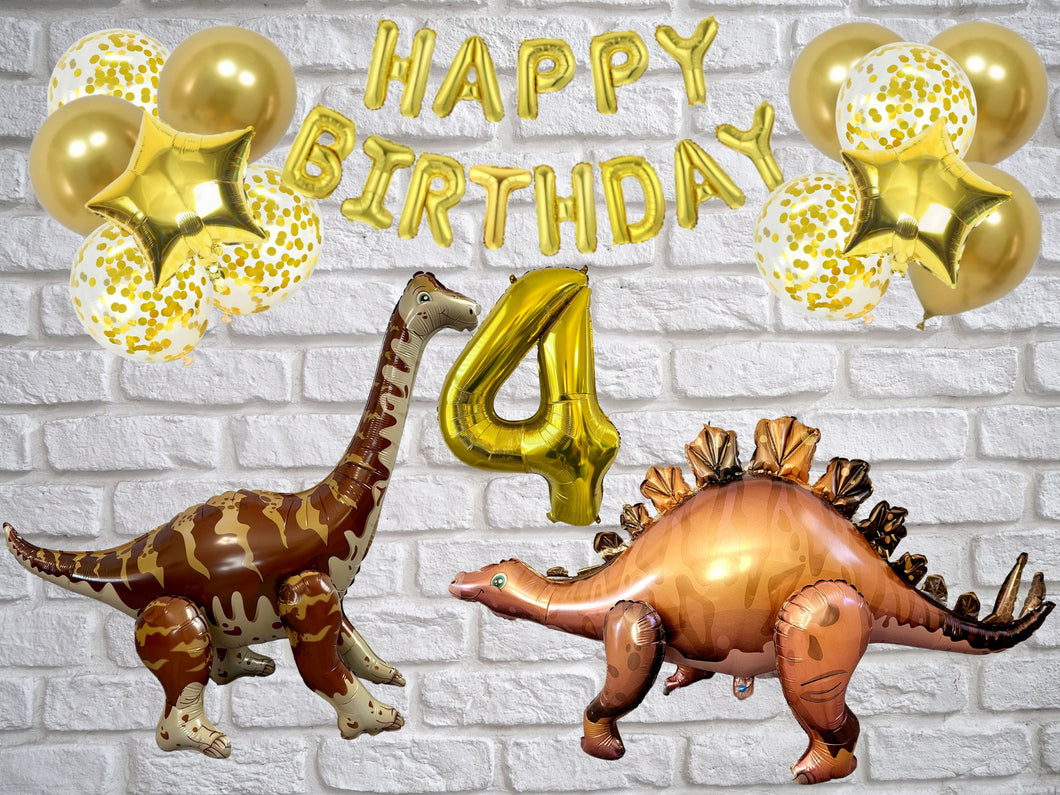 Dinosaur Balloon JUMBO Mylar Foil Balloons and Gold Number Party Set